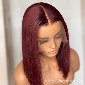 Yeswigs  Brazilian Human Virgin Hair Short Bob Hd Lace Front Wigs Pink Red Grey 613 99J Wig Cheap T-Part Wigs For Black Women